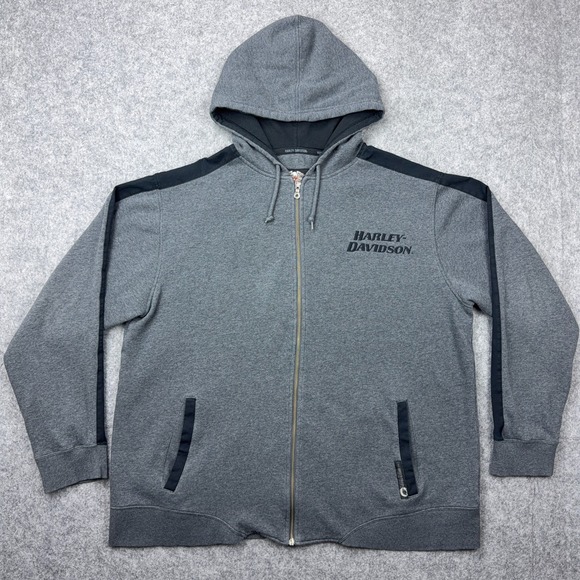 Harley Davidson Hoodie Mens XL Gray Embroidered Motorcycle Biker Full Zip Y2K - Picture 2 of 13